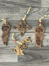 Lot Of 4 Hand Crafted Clay Ornaments Midwest Native American signed by artist