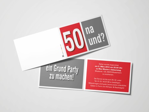 Einladungskarten Geburtstag Geburtstags-Einladung 50. Geburtstag Na und? Rot - Picture 3 of 4