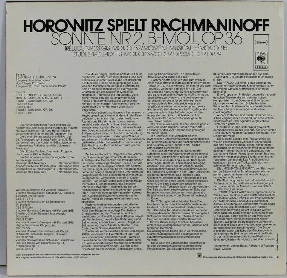 Horowitz plays Rachmaninoff - Sonate Nr.2 B-Moll op.36 - Grammy Sticker - CBS - Bild 2 von 2