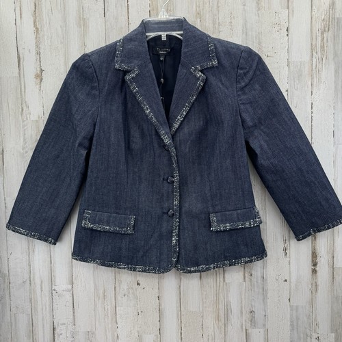NWT Talbots Blue Chambry Trim Cotton Classic Grace Fit Blazer Sz 6 Jacket Denim - Picture 7 of 11