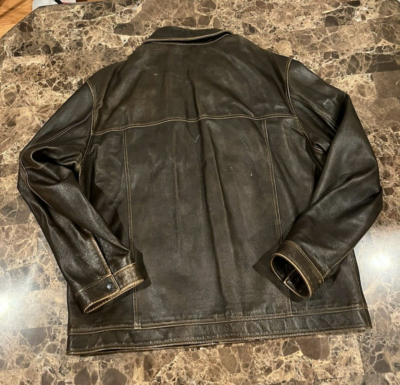 Vintage GAP Leather Jacket Mens (XL) Brown Distressed Y2K Biker