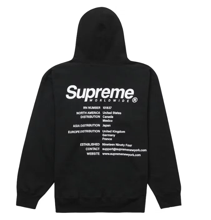 SUPREME 2023 SS WORLDWIDE HOODED SWEATSHIRT HOODIE PULLOVER BLACK S/L DS OG ALL
