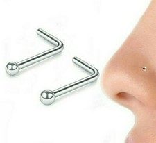 PAIR 18G Steel 2mm Ball L Bend to fit Shape Nose Stud Ring Fishtail Body Jewelry