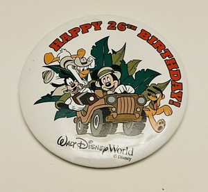1998 Walt Disney World Happy 26th Anniversary Safari Mickey & Friends Button Pin