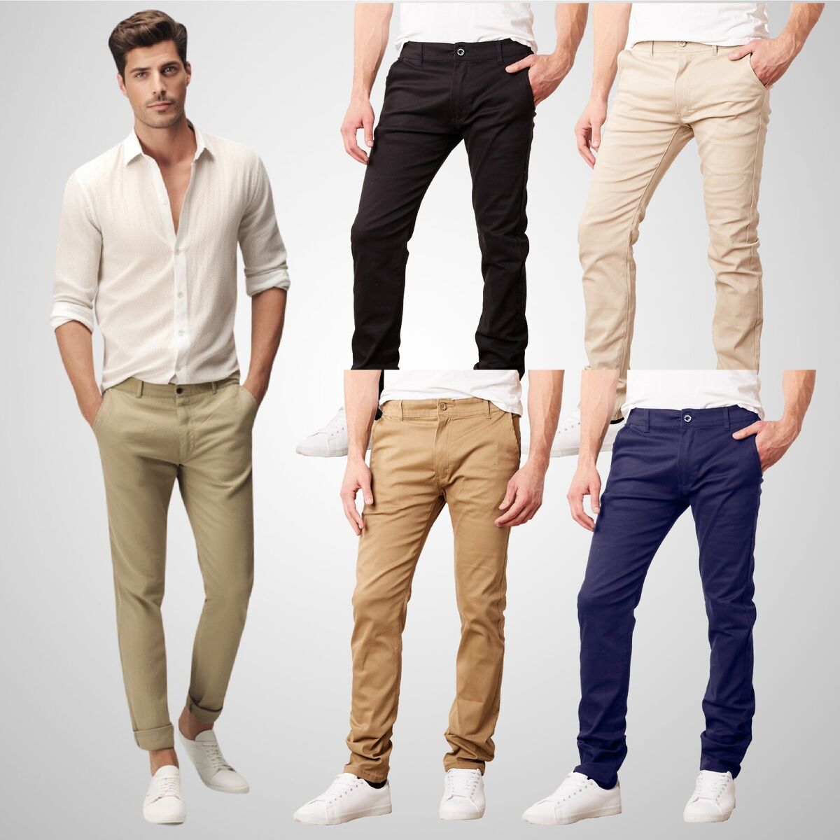 GBH Mens 5-Pocket Flat Front Cotton Stretch Casual Chino Pants