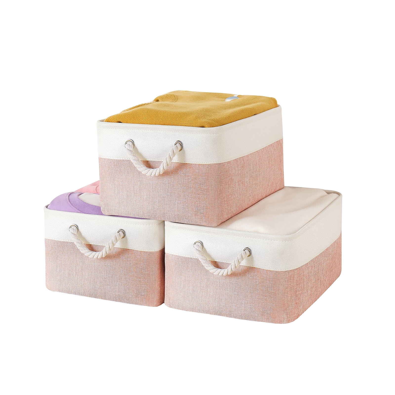 Storage Bins With Sturdy Cotton Handles3 Pack Fabric Storage Baskets For Organ-image
