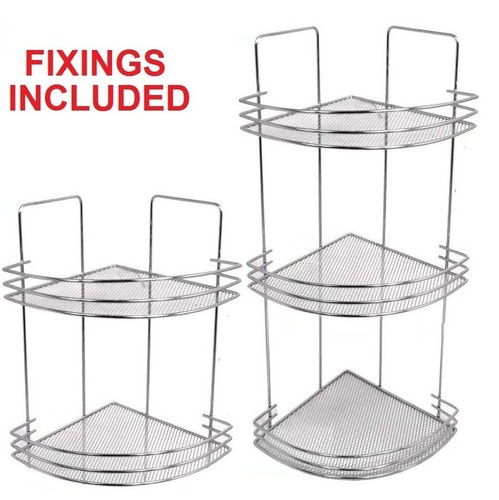 2 OR 3 TIER CHROME BATH ORGANISER CORNER SHELF UNIT SHOWER CADDY STORAGE RACK
