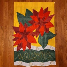 Poinsettia Welcome Garden Flag 28” X 43" Banner Christmas Holiday