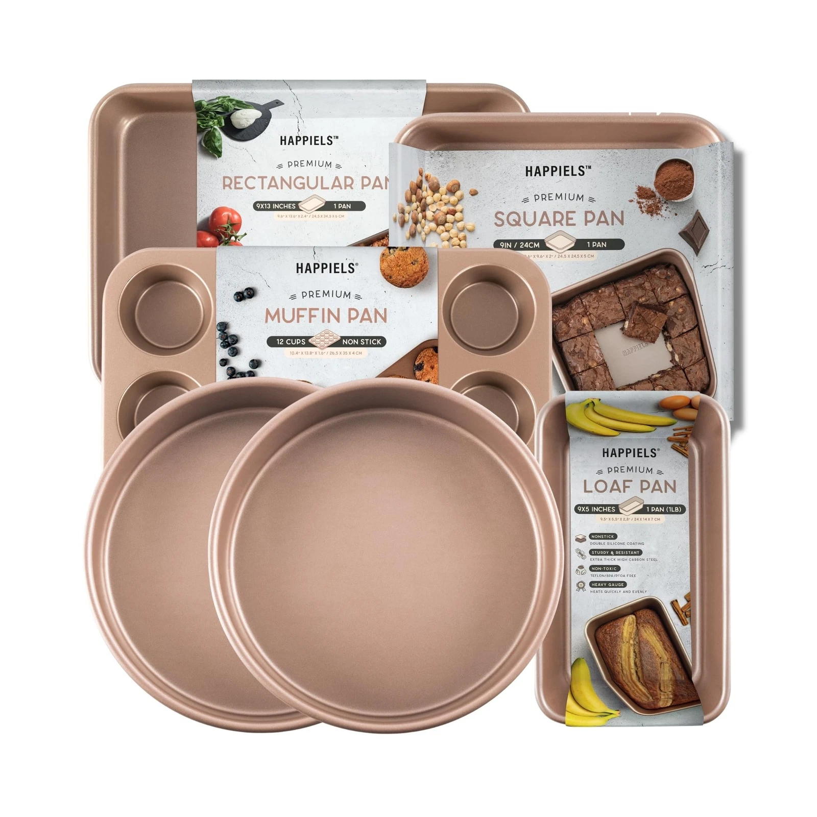 Passionate Baker PFOA free Nonstick Baking Pans Bundle of 6 items: 9 inch Rou...