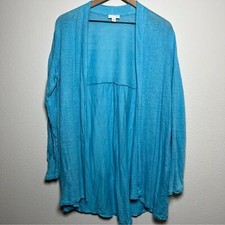 J. Jill Women Love Linen Cardigan Duster Sweater Medium Blue Lagenlook Coastal