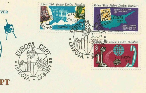 TURKISH NORTHERN CYPRUS STAMP ON STAMP 1979 EUROPA CEPT FIRST DAY COVER 71-73 - Picture 2 of 2