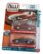 Auto World 1:64 2 Pack F-Bodies 91 Chevy Camaro 96 Pontiac Firebird Conv NEW