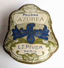 RARE Art Nouveau Antique French Face Powder Box LT PIVER Paris "Azurea" Poudre