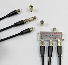 3 Way Aerial / Cable TV Splitter KIT with Black Cables for Ntl Virgin Media etc