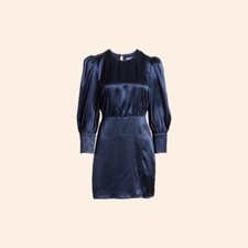 NWT $278 Reformation Cairo Dress Navy Blue Silk Mini Long Sleeve Slit Holiday 2