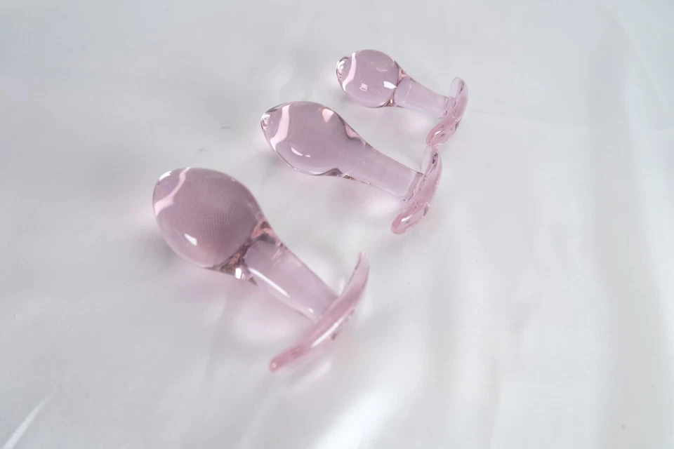 Juguetes sexuales para hombres mujeres con tapón anal de vidrio rosa T Foto 3 de 4