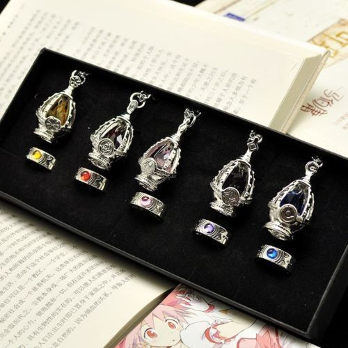 Anime Cosplay Puella Magi Madoka Magica Alma Gema 5 Collar + 5 Anillos Con CAJA - Imagen 2 de 6