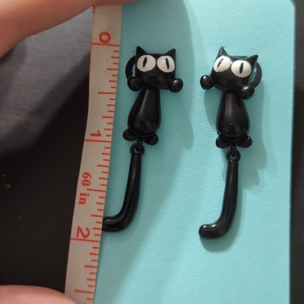 Black Cat Enamel Dangle Statement Earrings - image 2
