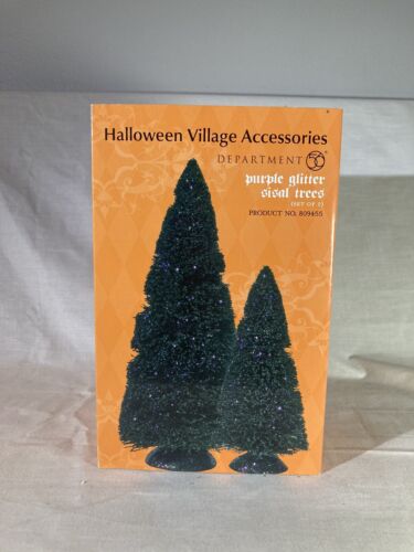 Dept 56 Halloween Village Accessory Purple Glitter Sisal Trees 809455- Set Of 2 - Picture 1 of 8