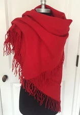 New Donna Karan Large Scarf Wrap Blanket Fringe Detail 100% Cashmere Red $995