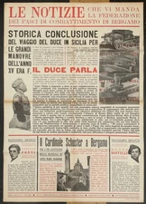 BERGAMO NEWSPAPER MURAL POSTER 100X70 FEDERATION GOVERNING PARTY 1937 PNF