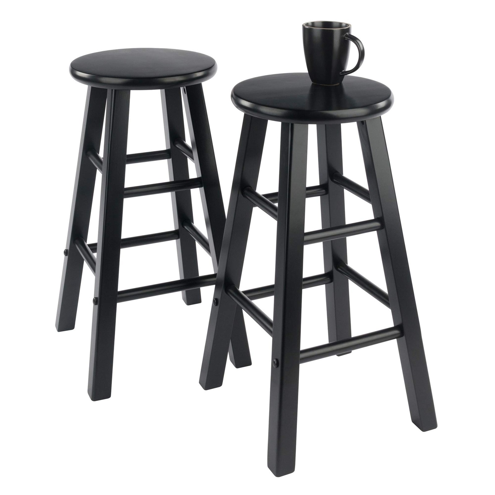 Element 2-Piece 24In Counter Stool Set, Black Finish, Solid Wood, Modern Design
