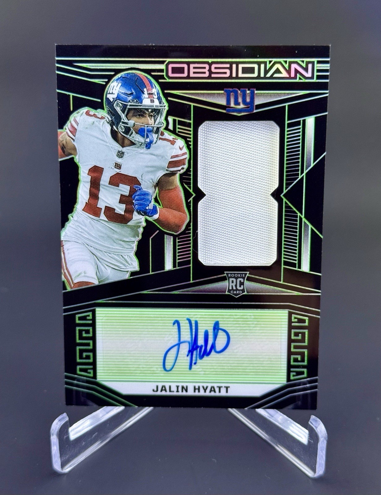 2023 Panini Obsidian Jalin Hyatt Rookie Patch Auto Green /25 New York Giants