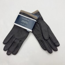 Club Room Snap Leather Tech Tip Touchscreen Gloves Mens M Brown Cashmere NWT