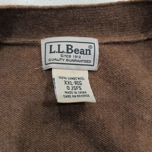 LL Bean Lambs Wool Cardigan Sweater Mens XXL Brown Houndstooth Leather Button - Picture 5 of 13