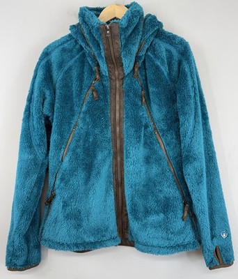 KUHL Flight Jacket Women s Large Full Zip Tuck Away Hoodie Teal 