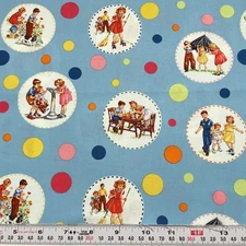Circle Sally Dick and Jane Michael Miller Blue Cotton Fabric Remnant 10" x 43"