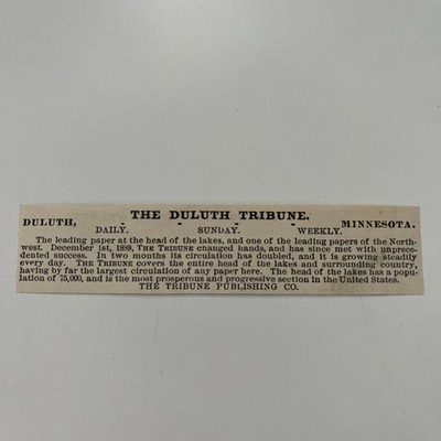 The Duluth Tribune Publishing Co. Duluth MN 1890 Newspaper Ad SAI9-M18