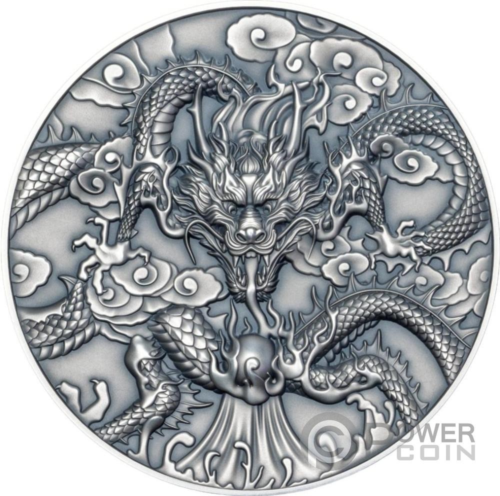 邦楽 Silvernia famnily Ginryu CHINESE DRAGON ART Antiqued 5 Oz Silver Coin 10$ Niue 2024