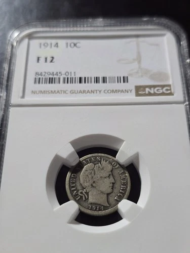 1914 10C Barber Dime NGC GRADED F12 FINE EXAMPLE