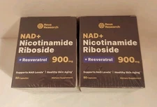 Lot Of 2 - Reus Research NAD + Nicotinamide Riboside Supplement 900mg 80 Caps Ea