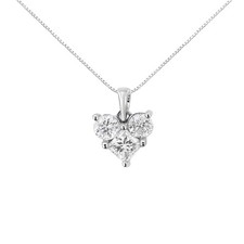 10K White Gold 1 Carat Round Princess Cut Diamond Heart Pendant Necklace
