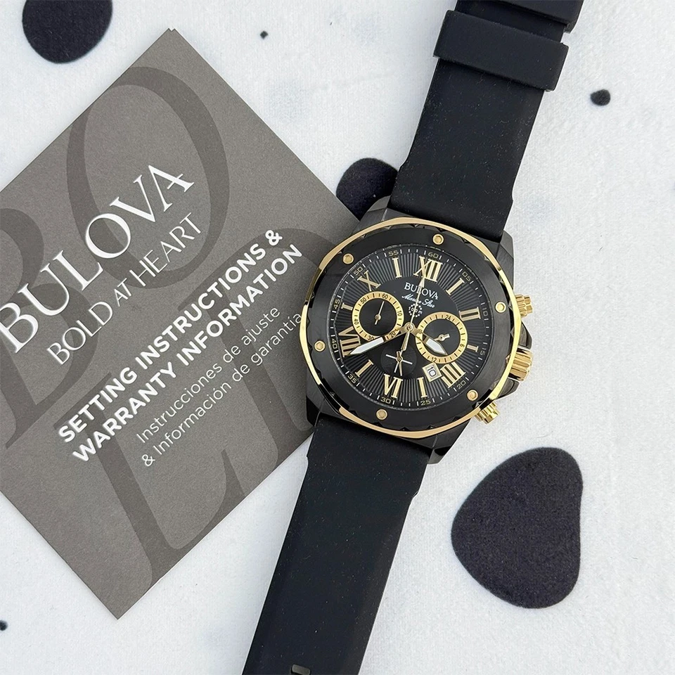 Bulova 98B278 Marine Star Men's 44mm Black Dial Rubber Strap Quartz Watch - Image 4 of 4