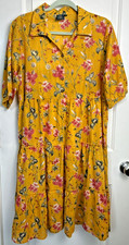Aarasta Women’s Dress Tier Flowing Lightweight Yellow Floral Large Cottagecore