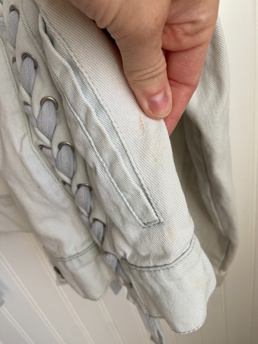 Chaqueta de mezclilla Forever 21 para mujer talla pequeña con cordones corsé laterales corta, occidental - Imagen 5 de 7
