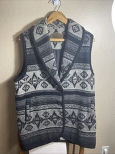 Vintage 70's Woolrich Southwest Western Woven Wool Vest Size L Gray Black