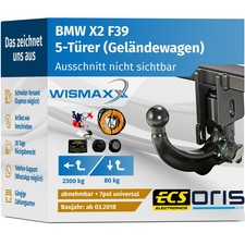 ANHÄNGERKUPPLUNG für BMW X2 F39 ab 18 vert. abnehmbar ORIS +7pol E-Satz ABE