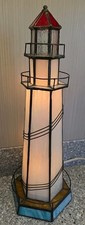 Stained Glass Lighthouse Table Lamp Night Light 5.5 5.5 15" Small Cracks READ 