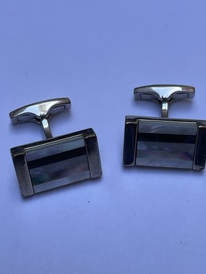 Men s Cufflinks Jasper Conran, Silver Tone Rectangular Mother Of Pearl Front  