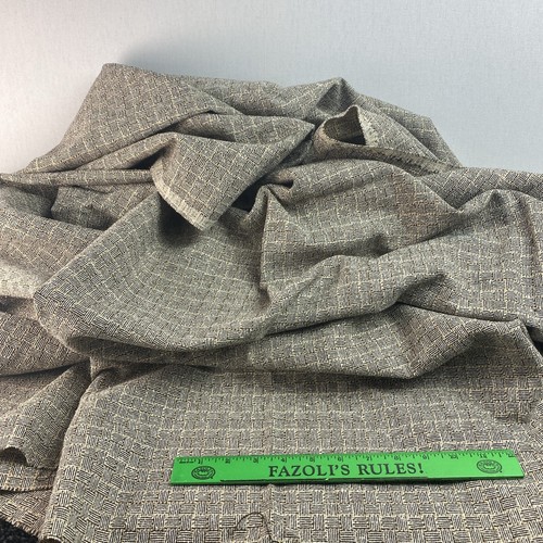3 yds x 62” Vintage German Wool Rayon Squares Black Tan Stripe Weave Fabric NOS - Imagen 2 de 8