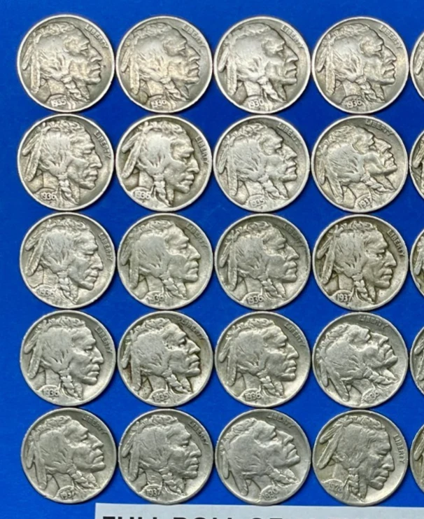 Buffalo Nickels Lot Roll of 40 FULL DATE Coins ~ Mostly 1930s and Mixed Mints - Image 3 of 4