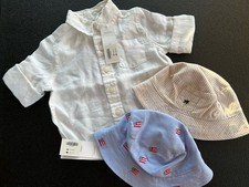 Janie and Jack Bundle Linen Shirt, 2 Hats Boys 3-6 Months