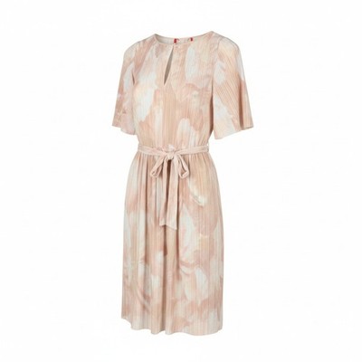 MAX&Co. Damen Kleid M Hellrosa Struktur Kurzarm Midi Mit Gürtel