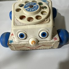 VINTAGE, Fisher-Price Chatter Telephone. Made in USA, Wood body phone- AS-IS
