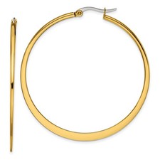 Stainless Steel Gold IP-Plated 2mm Flat Tapered Hoop Earrings - Choose Your Size