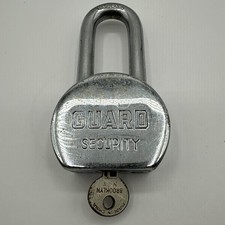 Guard Security Hardened Steel Lock Padlock Long Shackle with Key Vintage